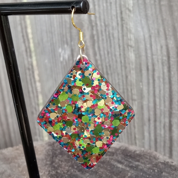 Hand Crafted Jewelry - Hand Crafted Multicolor Glitter Earrings